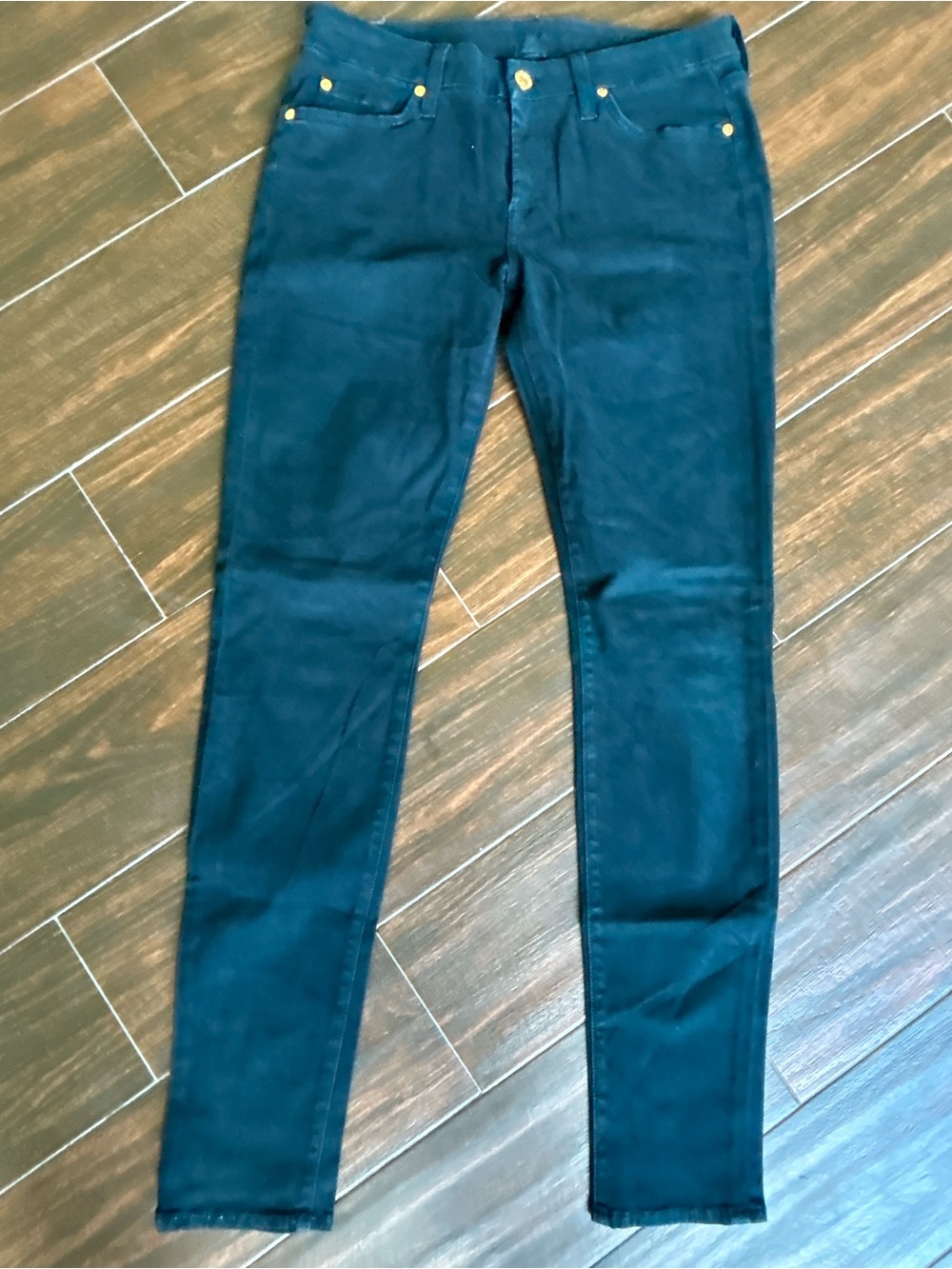 7 For All Mankind Women’s Skinny Emerald Green Stretch Jeans Mid Rise Size 29